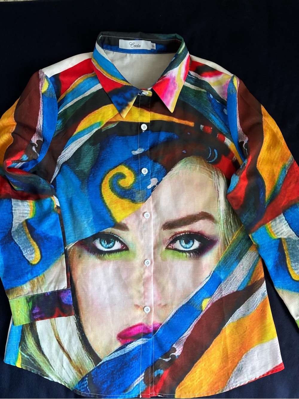 Women’s Multicolor Artistic Face Print Button-Down Shirt